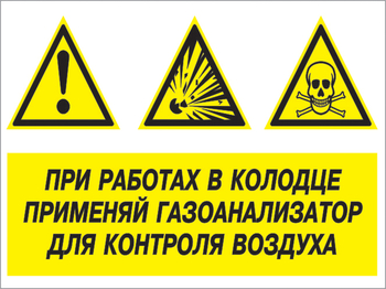 Кз 80 при работах в колодце применяй газоанализатор для контроля воздуха. (пластик, 400х300 мм) - Знаки безопасности - Комбинированные знаки безопасности - магазин "Охрана труда и Техника безопасности"